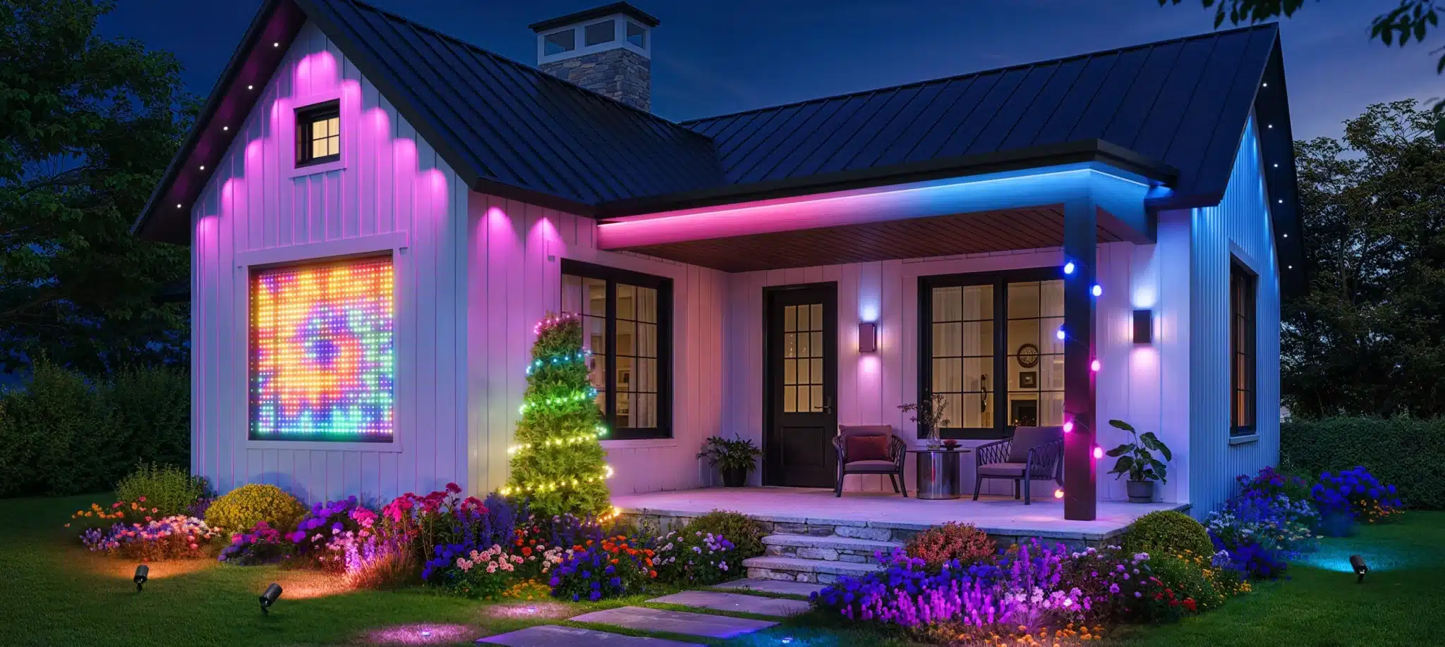 Éclairage extérieur façade Govee villa Bassin d'Arcachon